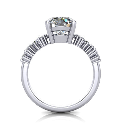 Piper round cluster accent engagement ring in 14K White Gold with marquise-and-round side stones, through-finger front profile