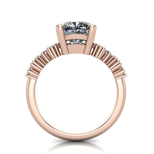 Piper cushion cluster accent engagement ring in 18K Rose Gold with marquise-and-round side stones, through-finger front profile