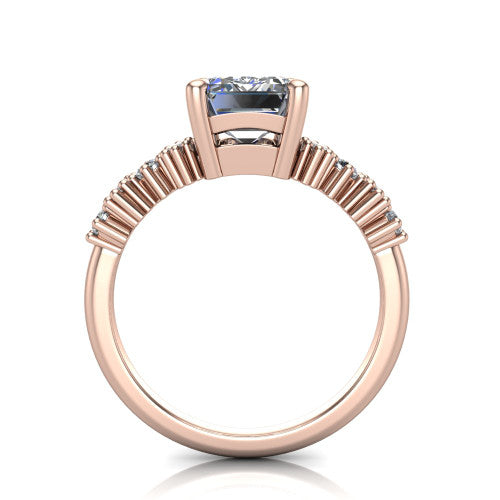 Piper emerald cluster accent engagement ring in 18K Rose Gold with marquise-and-round side stones, through-finger front profile