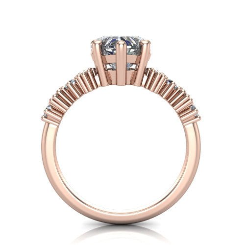 Piper heart cluster accent engagement ring in 14K Rose Gold with marquise-and-round side stones, through-finger front profile