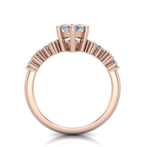 Piper marquise cluster accent engagement ring in 18K Rose Gold with marquise-and-round side stones, through-finger front profile