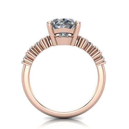Piper oval cluster accent engagement ring in 18K Rose Gold with marquise-and-round side stones, through-finger front profile