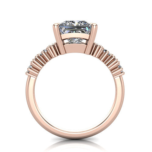 Piper princess cluster accent engagement ring in 14K Rose Gold with marquise-and-round side stones, through-finger front profile