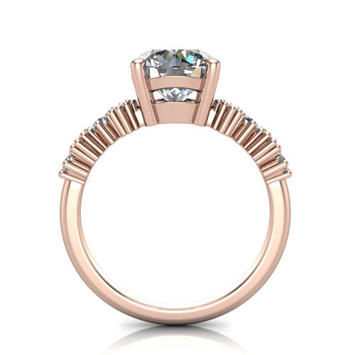 Piper round cluster accent engagement ring in 18K Rose Gold with marquise-and-round side stones, through-finger front profile