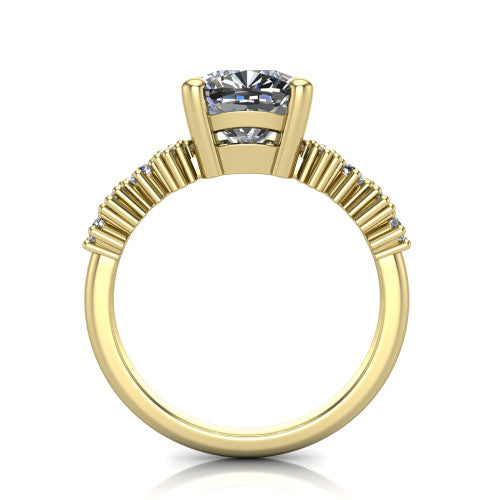Piper cushion cluster accent engagement ring in 14K Yellow Gold with marquise-and-round side stones, through-finger front profile