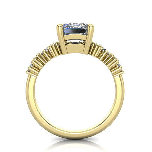 Piper emerald cluster accent engagement ring in 18K Yellow Gold with marquise-and-round side stones, through-finger front profile