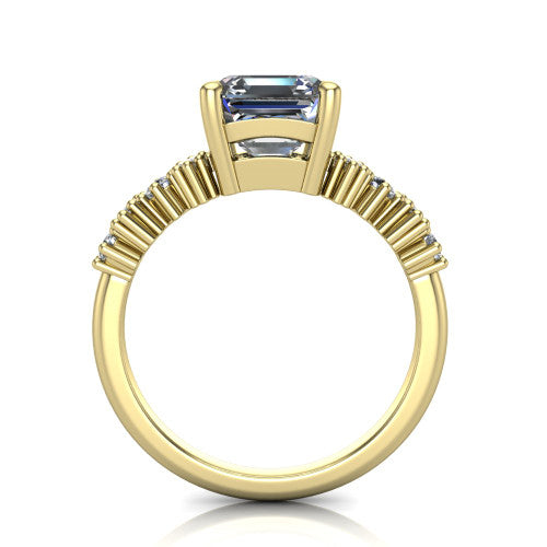 Piper asscher cluster accent engagement ring in 14K Yellow Gold with marquise-and-round side stones, through-finger front profile