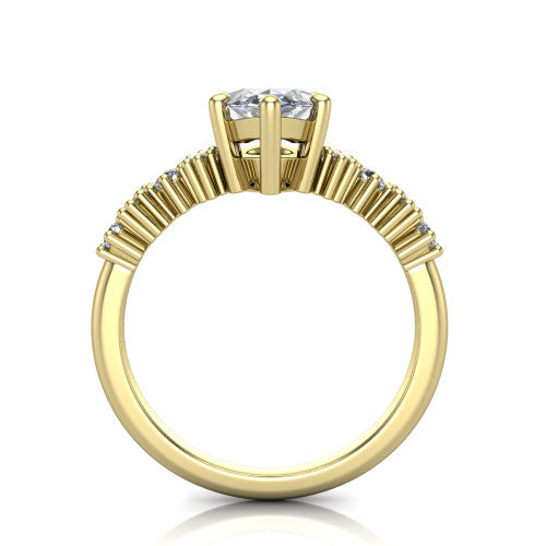 Piper marquise cluster accent engagement ring in 18K Yellow Gold with marquise-and-round side stones, through-finger front profile