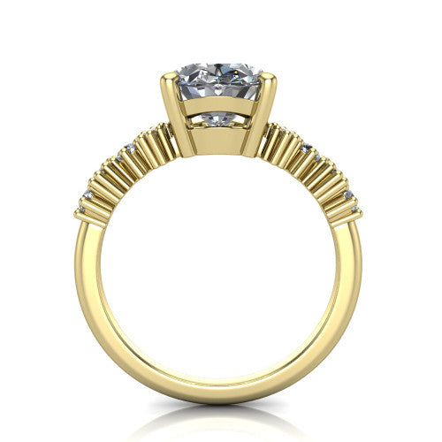Piper oval cluster accent engagement ring in 18K Yellow Gold with marquise-and-round side stones, through-finger front profile