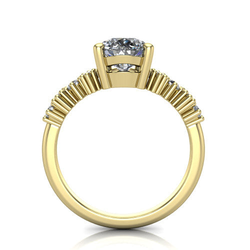 Piper pear cluster accent engagement ring in 14K Yellow Gold with marquise-and-round side stones, through-finger front profile