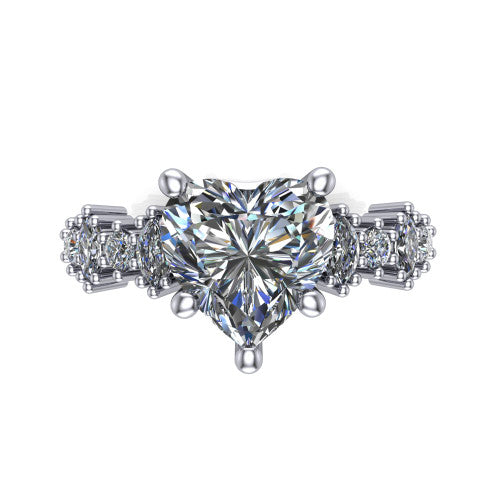 Piper heart cluster accent engagement ring in 18K White Gold with marquise-and-round side stones, top-down view of the center and marquise-and-round side clusters