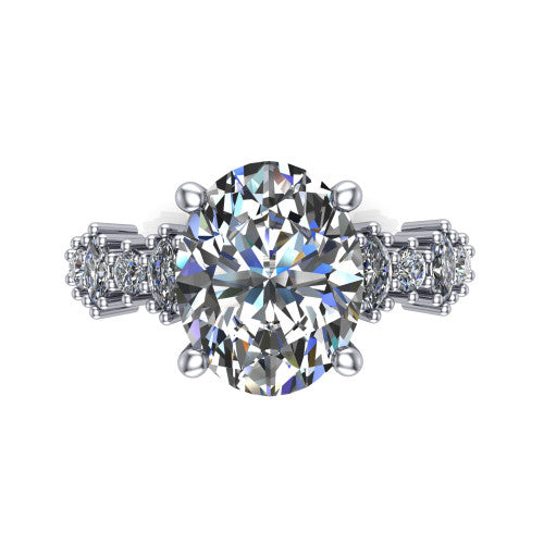 Piper oval cluster accent engagement ring in 14K White Gold with marquise-and-round side stones, top-down view of the center and marquise-and-round side clusters