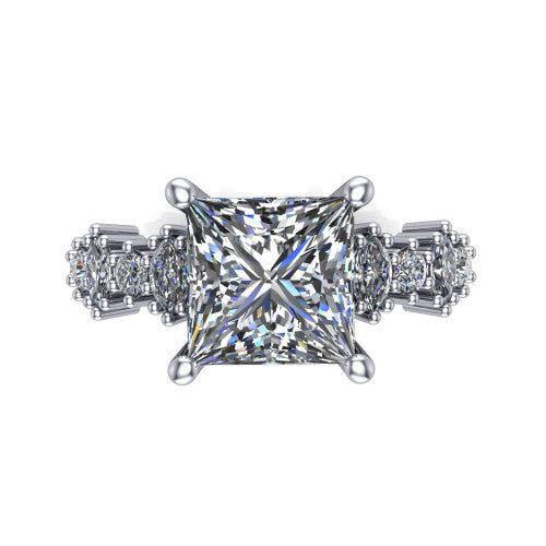 Piper princess cluster accent engagement ring in 14K White Gold with marquise-and-round side stones, top-down view of the center and marquise-and-round side clusters
