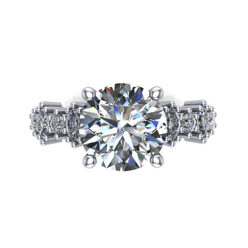 Piper round cluster accent engagement ring in 14K White Gold with marquise-and-round side stones, top-down view of the center and marquise-and-round side clusters
