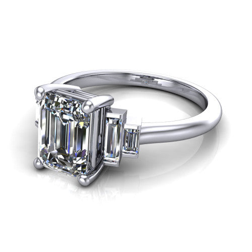 Jolene emerald five stone engagement ring in 14K White Gold with bar-set emerald-cut side stones, three-quarter perspective view