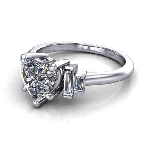 Jolene heart five stone engagement ring in 14K White Gold with bar-set emerald-cut side stones, three-quarter perspective view