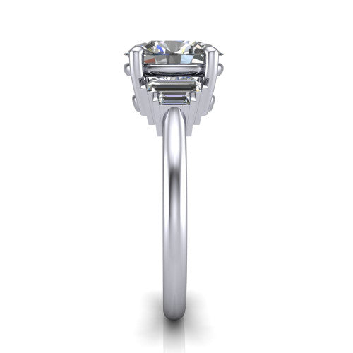 Jolene oval five stone engagement ring in Platinum with bar-set emerald-cut side stones, side profile showing the plain band and bar-set side stones