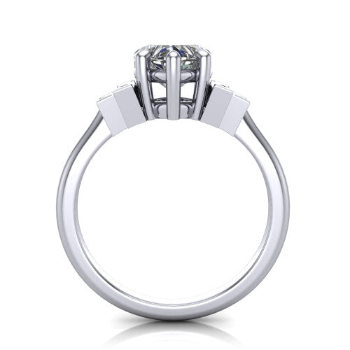 Jolene heart five stone engagement ring in 14K White Gold with bar-set emerald-cut side stones, through-finger front profile