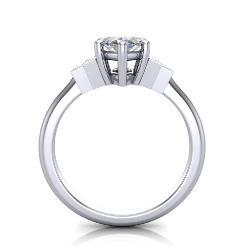 Jolene marquise five stone engagement ring in 14K White Gold with bar-set emerald-cut side stones, through-finger front profile