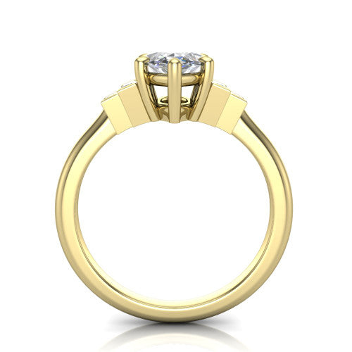 Jolene marquise five stone engagement ring in 14K Yellow Gold with bar-set emerald-cut side stones, through-finger front profile