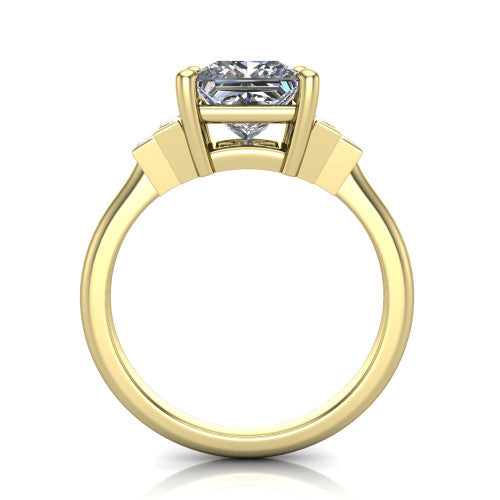 Jolene princess five stone engagement ring in 14K Yellow Gold with bar-set emerald-cut side stones, through-finger front profile