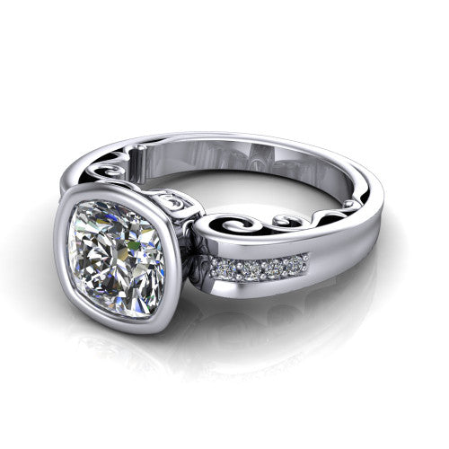 Arya Cushion Shape Solitaire Engagement Ring in 18K White Gold