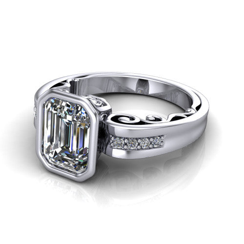 Arya Emerald Shape Solitaire Engagement Ring in 14K White Gold
