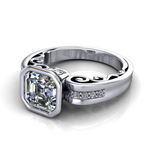 Arya Square Emerald Shape Solitaire Engagement Ring in Platinum