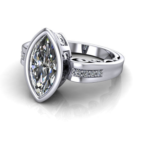 Arya Marquise Shape Solitaire Engagement Ring in 14K White Gold