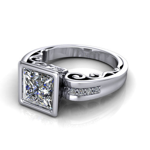 Arya Princess Shape Solitaire Engagement Ring in 18K White Gold
