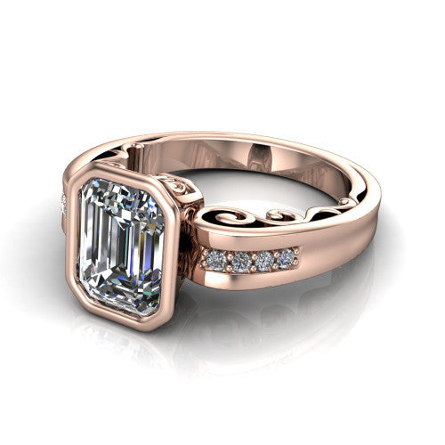 Arya Emerald Shape Solitaire Engagement Ring in 14K Rose Gold