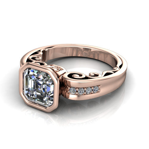 Arya Square Emerald Shape Solitaire Engagement Ring in 18K Rose Gold