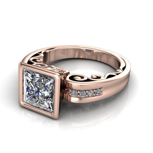 Arya Princess Shape Solitaire Engagement Ring in 14K Rose Gold