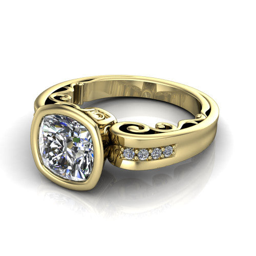 Arya Cushion Shape Solitaire Engagement Ring in 14K Yellow Gold