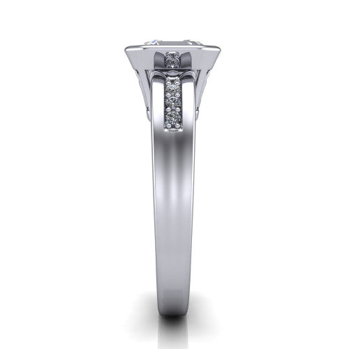 Arya Square Emerald Shape Solitaire Engagement Ring in 14K White Gold