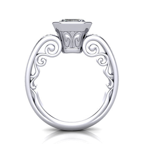 Arya Square Emerald Shape Solitaire Engagement Ring in 14K White Gold