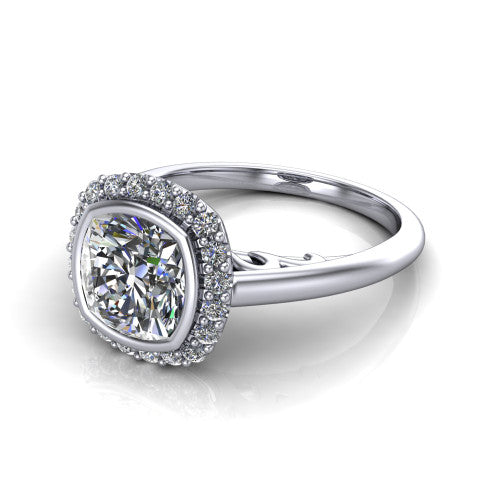 Remi Cushion Shape Halo Engagement Ring in Platinum