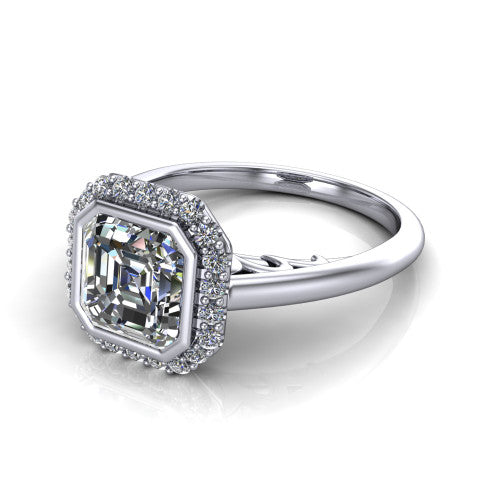 Remi Square Emerald Shape Halo Engagement Ring in 18K White Gold