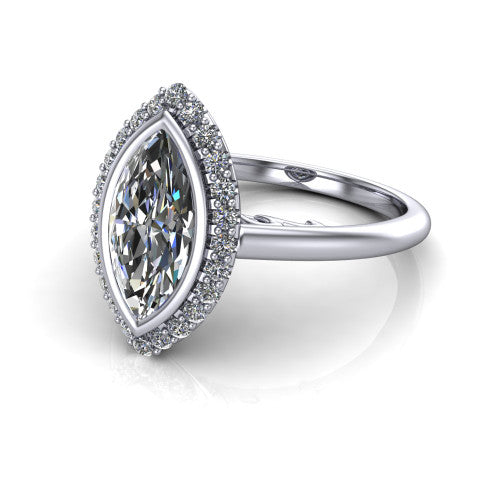 Remi Marquise Shape Halo Engagement Ring in 14K White Gold