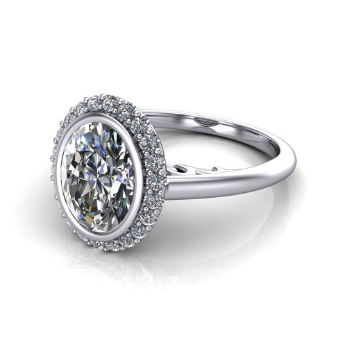 Remi Oval Shape Halo Engagement Ring in 18K White Gold