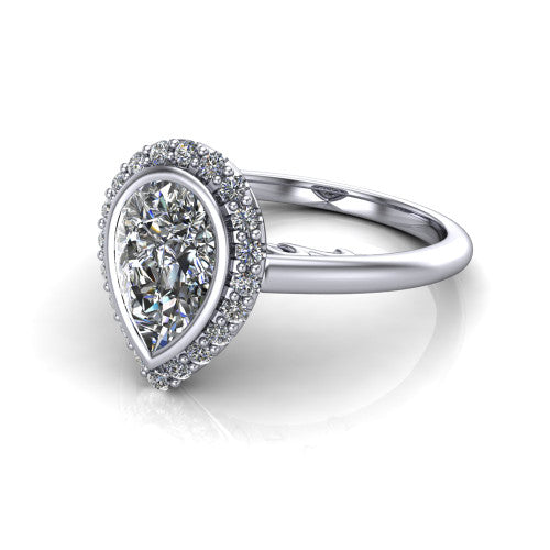 Remi Pear Shape Halo Engagement Ring in 14K White Gold