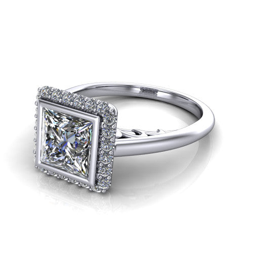 Remi Princess Shape Halo Engagement Ring in Platinum