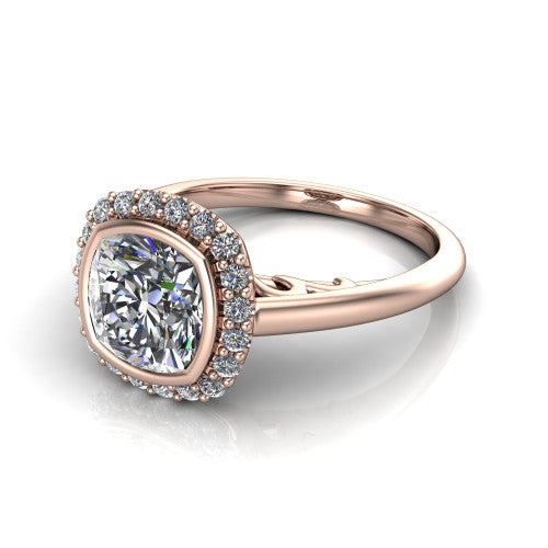 Remi Cushion Shape Halo Engagement Ring in 14K Rose Gold