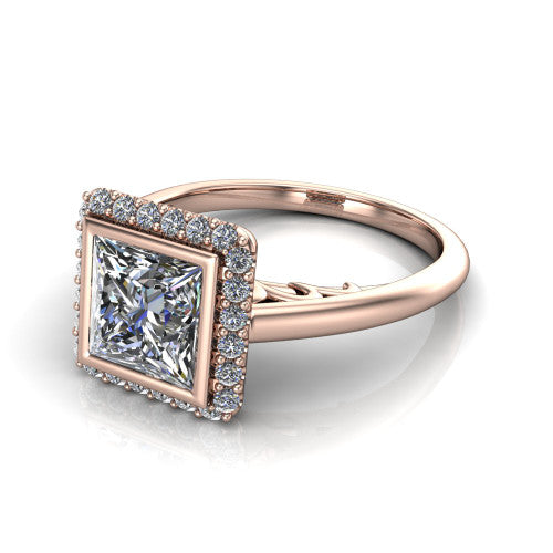 Remi Princess Shape Halo Engagement Ring in 14K Rose Gold