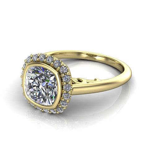 Remi Cushion Shape Halo Engagement Ring in 18K Yellow Gold