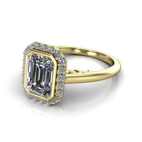 Remi Emerald Shape Halo Engagement Ring in 14K Yellow Gold