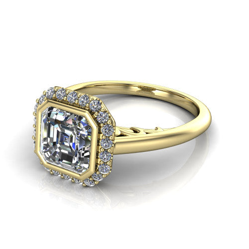Remi Square Emerald Shape Halo Engagement Ring in 14K Yellow Gold