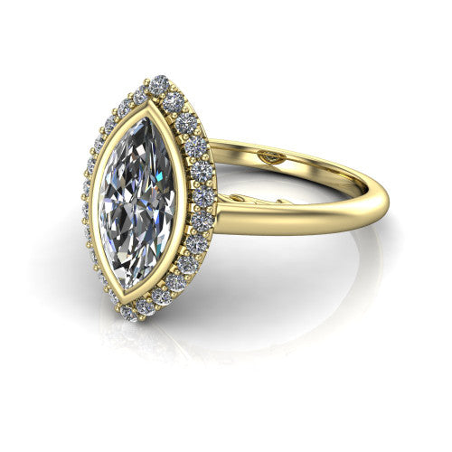 Remi Marquise Shape Halo Engagement Ring in 18K Yellow Gold