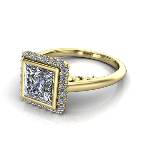 Remi Princess Shape Halo Engagement Ring in 14K Yellow Gold