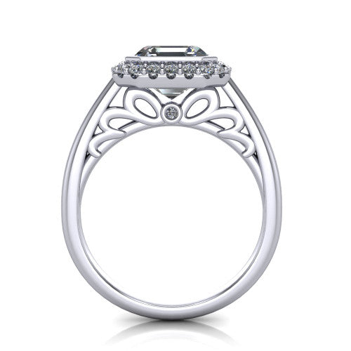 Remi Square Emerald Shape Halo Engagement Ring in 14K White Gold